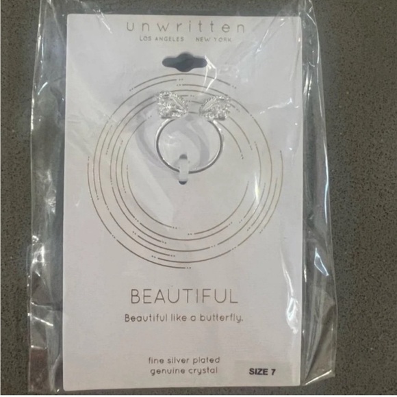 Crystal Open Butterfly Ring – Silver Plated Adjustable Cocktail Statement Ring - Picture 3 of 5